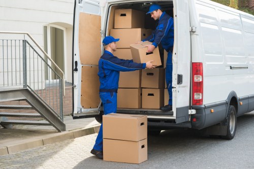 Removal van outside a West Kensington apartment building