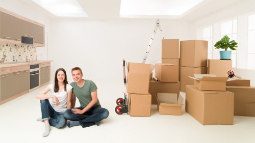 Boxes and household belongings arranged for a West Kensington home relocation